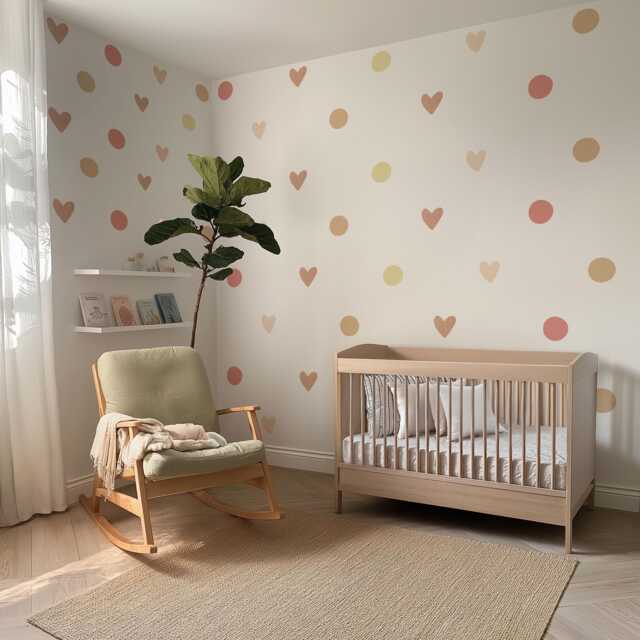 Boho Heart Wall Decals, Neutral Nursery Stickers, Beige Pink Polka Dot Girls Bedroom Decor, Peel & Stick Hearts - image 1