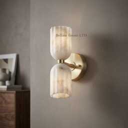 Mid Century Modern Brass Wall Sconce, Double Alabaster Glass Shade Light, Luxury Bathroom Vanity Lamp, Bedroom Lighting Fixture