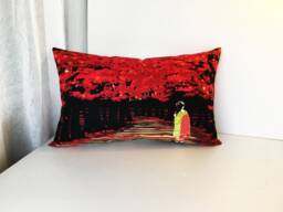 Japanese Geisha Pillow Case, Momiji Throw Pillow, Maple Tree Leaves Bedding Cover, Autumn Japanese Tenugui Cover - thumbnail 1