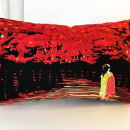 Japanese Geisha Pillow Case, Momiji Throw Pillow, Maple Tree Leaves Bedding Cover, Autumn Japanese Tenugui Cover - thumbnail 2