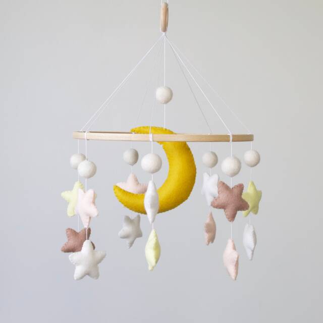 Handmade Felt Baby Mobile With Moon & Stars, Unique Nursery Decor - image 1
