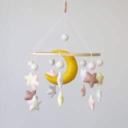 Handmade Felt Baby Mobile With Moon & Stars, Unique Nursery Decor - thumbnail 1