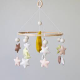 Handmade Felt Baby Mobile With Moon & Stars, Unique Nursery Decor - thumbnail 3