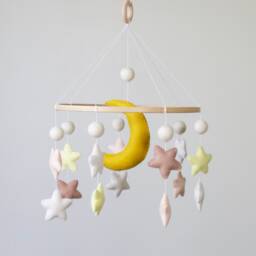 Handmade Felt Baby Mobile With Moon & Stars, Unique Nursery Decor - thumbnail 2