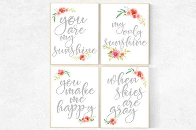 You Are My Sunshine Nursery Print Floral Wall Art - image 1