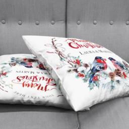 Personalised Christmas Cushion Cover Bullfinch Birds, Velvet Pillow - thumbnail 3