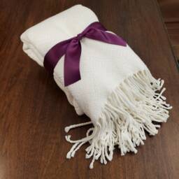 "Hand-Loomed Baby Alpaca Throw Blanket Hypoallergenic, Royal Bone - 52"" X 63" - thumbnail 2