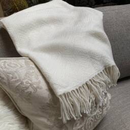 "Hand-Loomed Baby Alpaca Throw Blanket Hypoallergenic, Royal Bone - 52"" X 63" - thumbnail 1