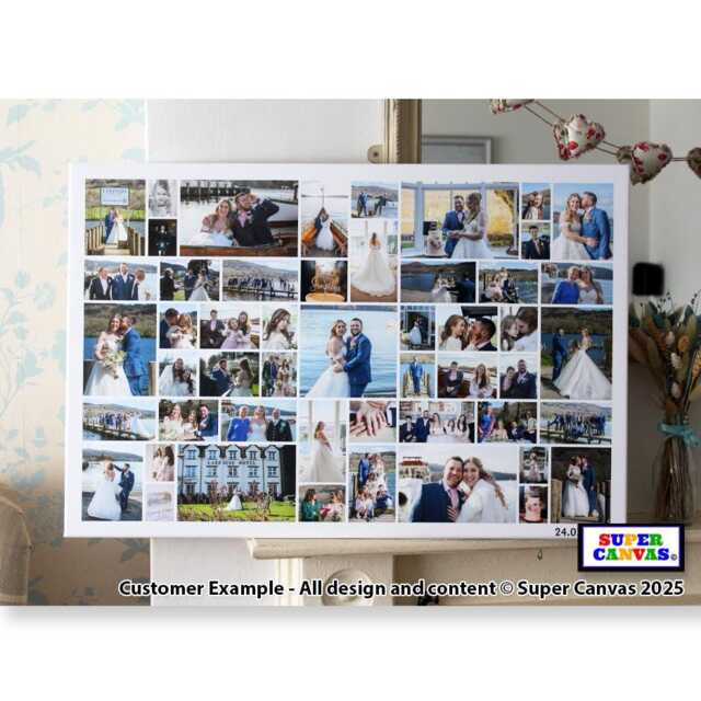 Wedding Day Custom Personalised 65 Photo Picture Display Board Collage Framed Canvas Print Wife Husband Anniversary Gift - image 1