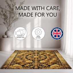 Luxury Gold Baroque Floral Damask Rug Non-Slip Soft Area Carpet Bedroom Living Room Hallway Mat Decor - Made in UK - thumbnail 2