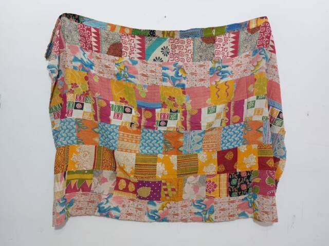 Vintage Kantha Quilt, Handmade Indian Cotton Sari Bedspread Throw, Reversible Boho Blanket - image 1