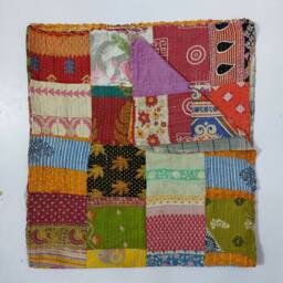 Vintage Kantha Quilt, Handmade Indian Cotton Sari Bedspread Throw, Reversible Boho Blanket - thumbnail 3