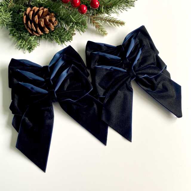 Navy Velvet Christmas Tree Bows, Bows For Tree, Decorations, Set Of 6 Navy 5.5 Inch - image 1