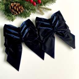 Navy Velvet Christmas Tree Bows, Bows For Tree, Decorations, Set Of 6 Navy 5.5 Inch - thumbnail 1