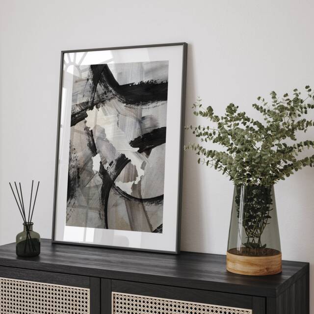 Italy Map - Black & Grey Abstract Painting Of Wall Art Print Traval Poster - image 1