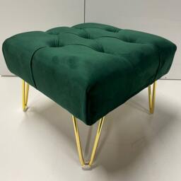 Emerald Green Velvet Footstool - Chesterfield Design With Golden Legs - thumbnail 3