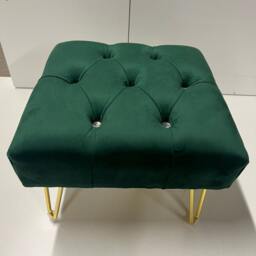Emerald Green Velvet Footstool - Chesterfield Design With Golden Legs - thumbnail 2