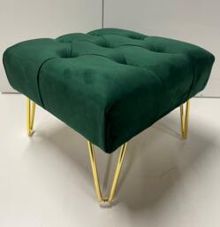 Emerald Green Velvet Footstool - Chesterfield Design With Golden Legs - thumbnail 1