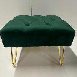 Emerald Green Velvet Footstool - Chesterfield Design With Golden Legs - thumbnail 4