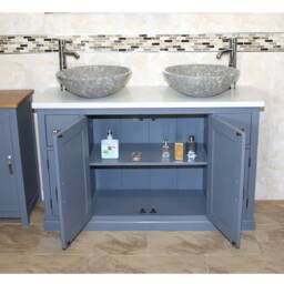 Grey Painted Bathroom Vanity Unit Quartz Top Cabinet Twin Marble Bowl Basin Tap Plug 402Gwqsbcx2 - thumbnail 2