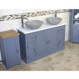 Grey Painted Bathroom Vanity Unit Quartz Top Cabinet Twin Marble Bowl Basin Tap Plug 402Gwqsbcx2 - thumbnail 3