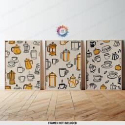 Coffee Wall Art - Set Of 3 - Orange & Black Kitchen Prints Retro Decor Gallery Shop Lover Gifts Trendy - thumbnail 2