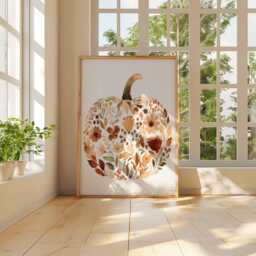 Watercolor Pumpkin Wall Art Print Fall Floral Poster Autumn Harvest Botanical Rustic Farmhouse Halloween Thanksgiving Decor Unframed - thumbnail 3