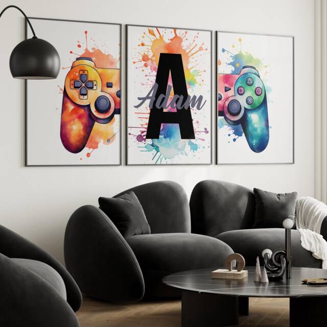 Set Of 3 Gaming Wall Prints, Colourful Personalised Print, Gamer Poster, Boys Art, Bedroom Print Man Cave 2822 - image 1