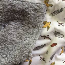 Organic Cotton Baby Blanket Birds & Feathers Print, Sherpa Backed - thumbnail 4
