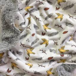 Organic Cotton Baby Blanket Birds & Feathers Print, Sherpa Backed - thumbnail 3