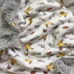 Organic Cotton Baby Blanket Birds & Feathers Print, Sherpa Backed - thumbnail 1