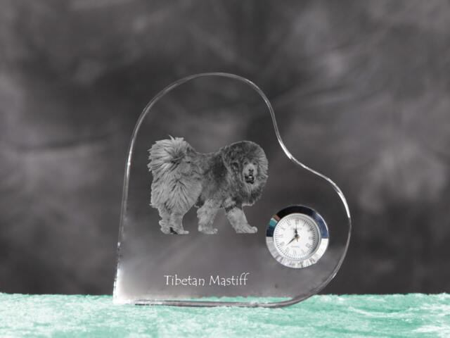 Tibetan Mastiff - Crystal Clock in The Shape Of A Heart With Image Pure-Bred Dog - image 1
