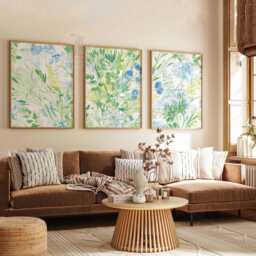 Set Of 3 Botanical Posters, Green & Blue Floral Wall Art Prints, Nature Inspired Home Decor - thumbnail 2