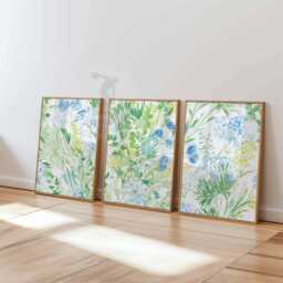 Set Of 3 Botanical Posters, Green & Blue Floral Wall Art Prints, Nature Inspired Home Decor - thumbnail 3