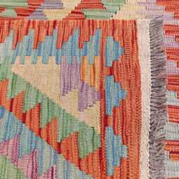 Handmade Wool Kilim Runner Rug, Geometric Tribal Flatweave, Afghan Turkish Navajo Design, Natural Dyes 485x84 cm - thumbnail 3