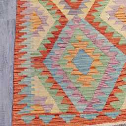 Handmade Wool Kilim Runner Rug, Geometric Tribal Flatweave, Afghan Turkish Navajo Design, Natural Dyes 485x84 cm - thumbnail 2