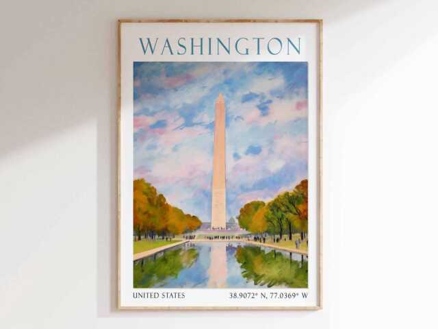 Washington Dc Captiol Travel Poster, Monument, Usa Print, Vintage Wall Art, Decor - image 1