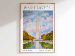 Washington Dc Captiol Travel Poster, Monument, Usa Print, Vintage Wall Art, Decor - thumbnail 1