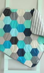 Handmade Hexagon Baby Quilt Heirloom Patchwork Blanket - thumbnail 1