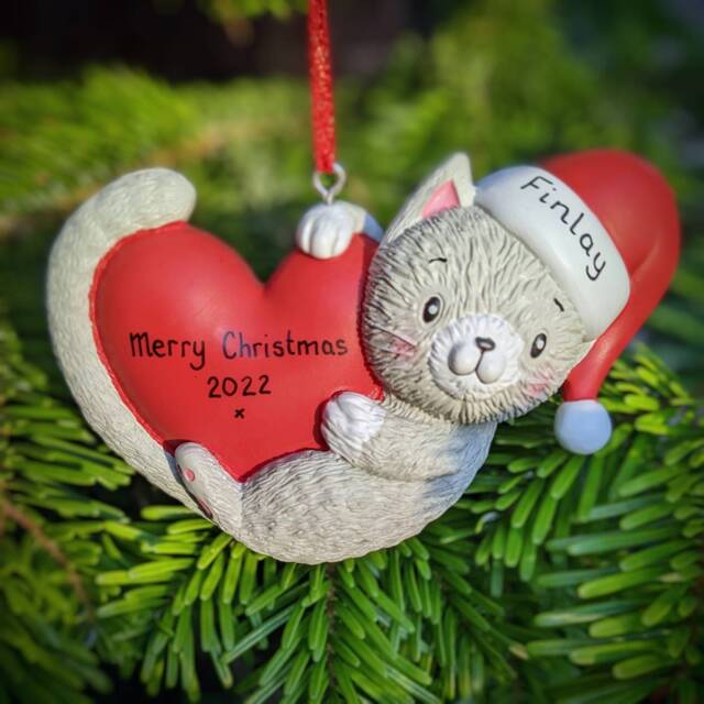 Personalised Cute Grey Tabby Cat Kitten Christmas Tree Decoration Kitty 1st Xmas Pet Bauble First Hanging Ornament Keepsake Gift - image 1