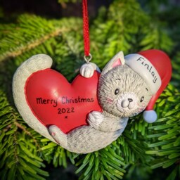Personalised Cute Grey Tabby Cat Kitten Christmas Tree Decoration Kitty 1st Xmas Pet Bauble First Hanging Ornament Keepsake Gift - thumbnail 4