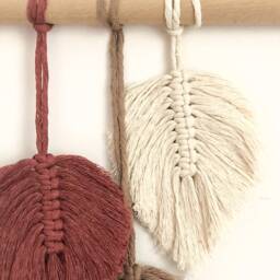 Small Feather Decoration, Macrame Wall Hanging, Woven Leaf Suspension, Kids Room Above Bed Art Gift For Home - thumbnail 3