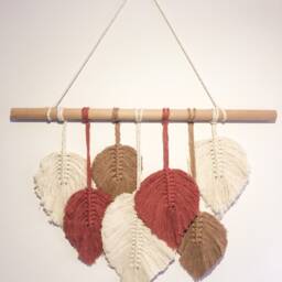 Small Feather Decoration, Macrame Wall Hanging, Woven Leaf Suspension, Kids Room Above Bed Art Gift For Home - thumbnail 2