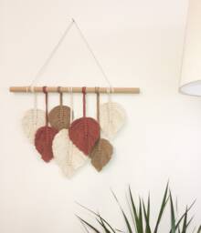Small Feather Decoration, Macrame Wall Hanging, Woven Leaf Suspension, Kids Room Above Bed Art Gift For Home - thumbnail 1