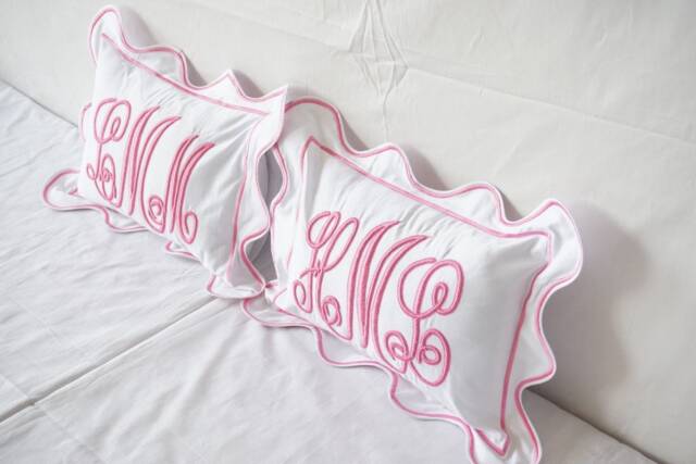 Personalized Scalloped & Border Monogrammed Pillow Sham - Set Of 1 100% Cotton Sateen Luxury Hotel Collection 400 Tc - image 1