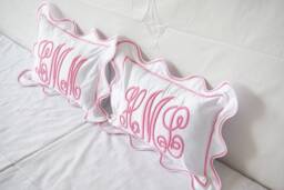 Personalized Scalloped & Border Monogrammed Pillow Sham - Set Of 1 100% Cotton Sateen Luxury Hotel Collection 400 Tc - thumbnail 1