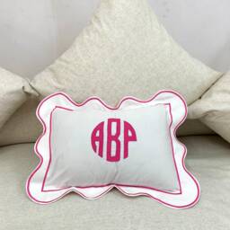 Personalized Scalloped & Border Monogrammed Pillow Sham - Set Of 1 100% Cotton Sateen Luxury Hotel Collection 400 Tc - thumbnail 3