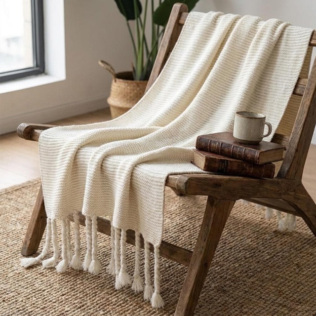 Boho Knitted Throw Blanket With Tassels - Soft Decorative Sofa Bed Runner Cosy Living Room Modern Home D??cor - image 1