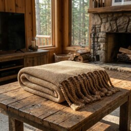 Boho Knitted Throw Blanket With Tassels - Soft Decorative Sofa Bed Runner Cosy Living Room Modern Home D??cor - thumbnail 2