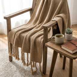 Boho Knitted Throw Blanket With Tassels - Soft Decorative Sofa Bed Runner Cosy Living Room Modern Home D??cor - thumbnail 3